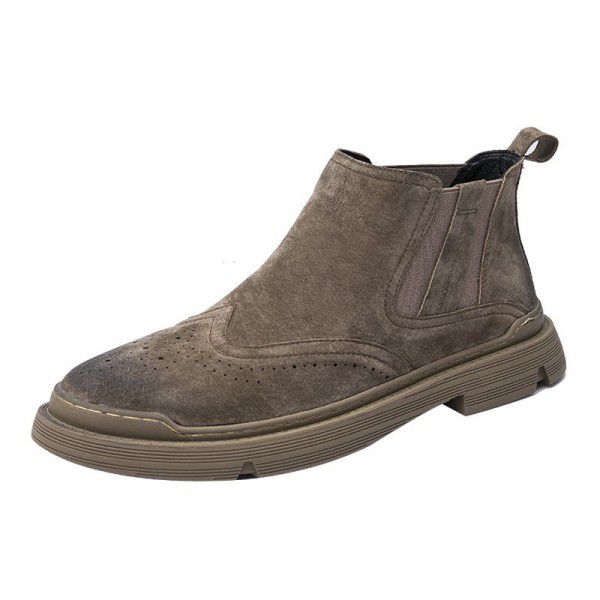 Autumn and winter men's work boots, youth men's shoes, pig leather, British outdoor suede, plush Martin boots, men's 