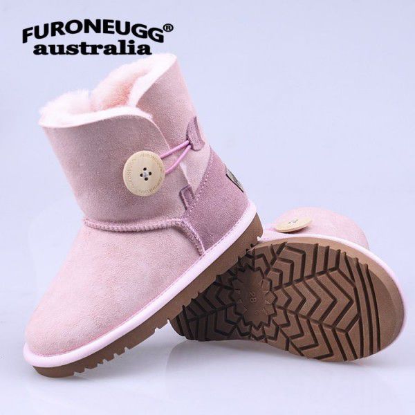 Autumn and Winter Parent-child Warm Children's Snow Boots Anti slip Cow Rib Sole Mid Sleeve Girls' Leather Boots Cotton Boots 