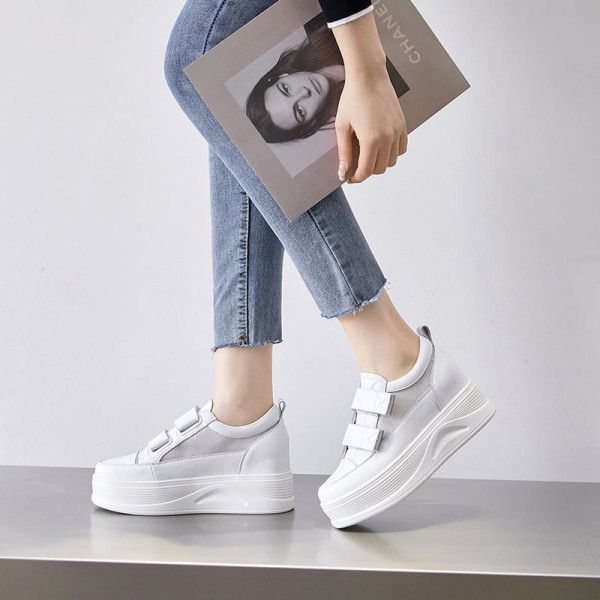 Cowhide Little White Shoes Women's Summer New Mesh Breathable Women's Shoes Velcro Sports Casual Board Shoes 
