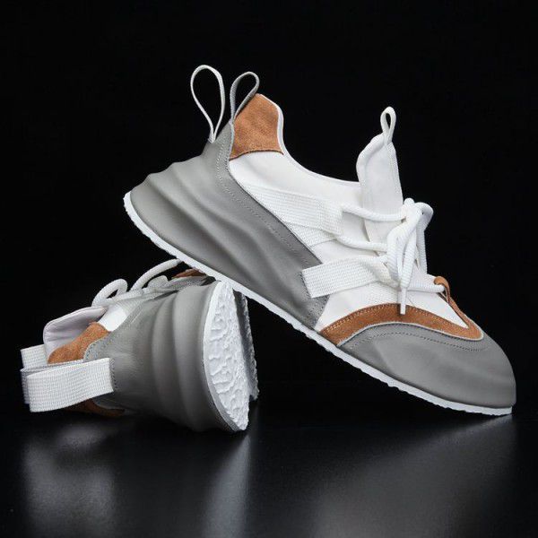 New Thick Sole Dad's Shoes Men's Ins Fashion Genuine Leather Sports Casual Shoes Korean Edition Fashion Color Matching Board Shoes 
