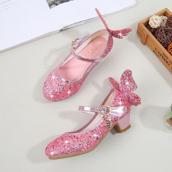 Girls' High Heel Princess Leather Shoes Spring and Autumn New Children's Single Shoes 