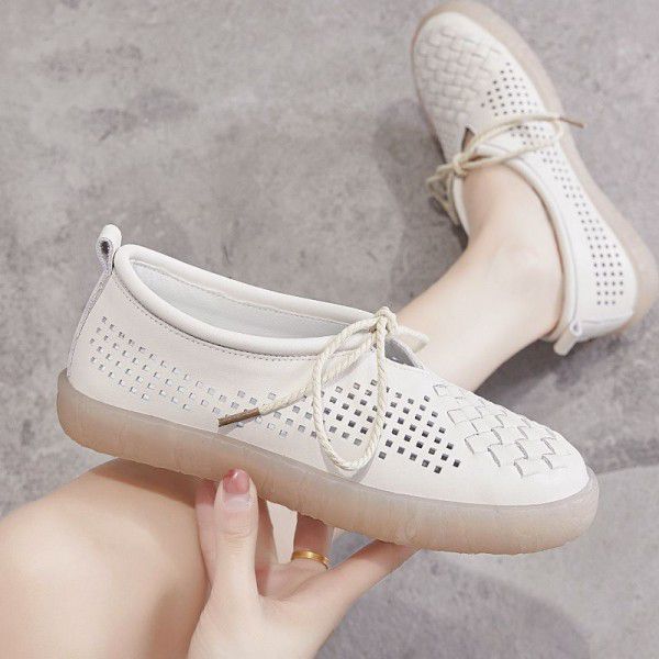 New Summer Sen Women's Pregnant Women's Shoes Anti slip Nurse Shoes Soft Sole Genuine Leather Hollow Sandals 