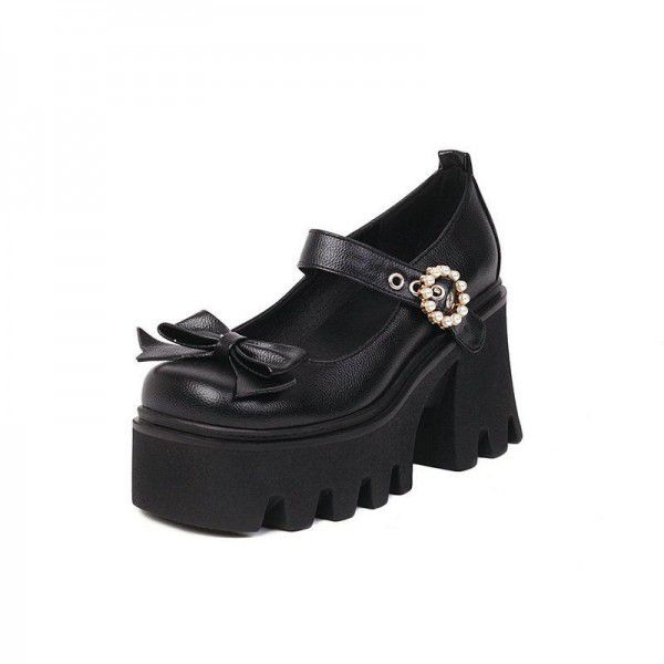 Thick soled Mary Jane shoes, patent leather, spring and autumn new bow tie, thick heels, super high heels, women's single shoes, British style small leather shoes 