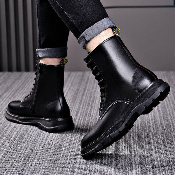 Winter men's Roman boots, fashionable youth casual lace up boots, plush insulation, trendy cotton shoes, side zipper men's boots 