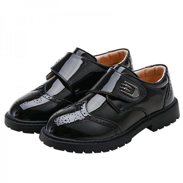 Children's leather shoes, boys' middle and high school children's primary school children's small leather shoes, Korean version, soft soled flower children's black performance shoes 