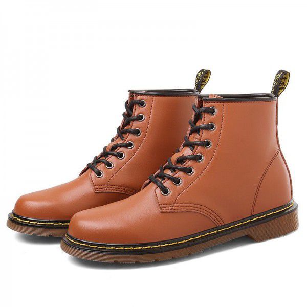 High cut Martin boots with leather lining for men's shoes, plush cotton for autumn and winter, British large toe work clothes for men's shoes 