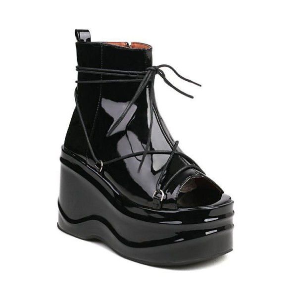 Thick soles, thick heels, high heels, ankle straps, fish mouth sandals, women's large size 