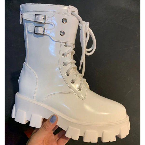 New Martin Boots Women's Thick Sole New Mid Barrel Knight Boots British Style Motorcycle Boots Trendy Women's 
