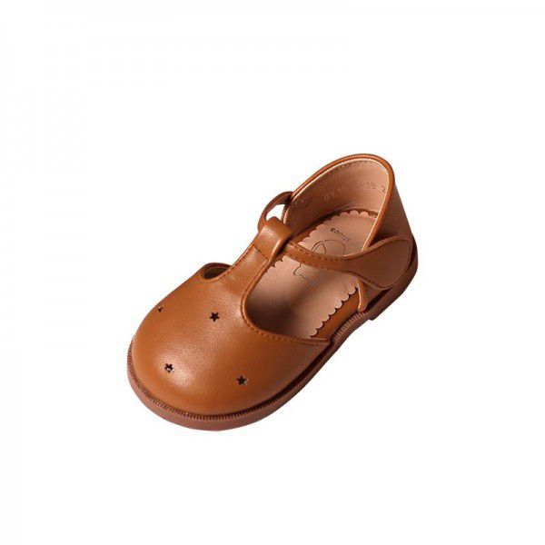 Girls' leather shoes, spring and summer new Korean children's shoes, hollowed out children's princess shoes, soft soled Velcro baby shoes 