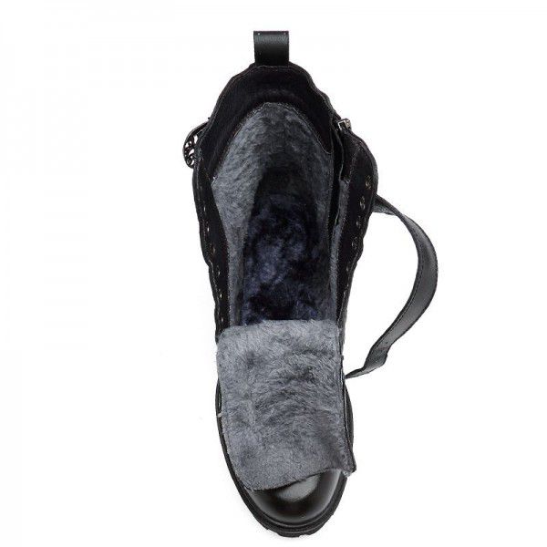 Winter plush insulation cotton boots with cowhide top layer for men's boots Martin boots, high top casual short boots 