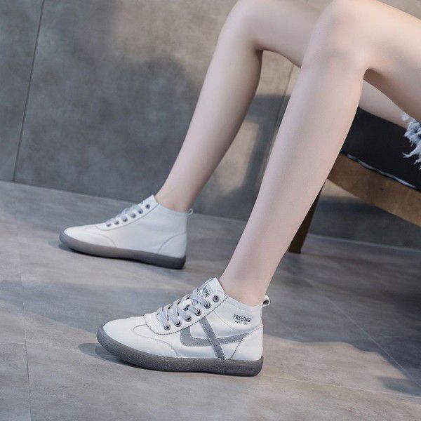 Spring New Genuine Leather Versatile Flat Bottom Sports Casual Board Shoes Cow Rib Small White Shoes 
