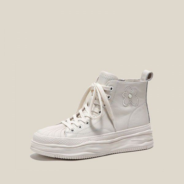 Autumn New Fashion Thick Sole New Martin Boots Women's Leather Boots Short Barrel Flower Genuine Leather Boots 