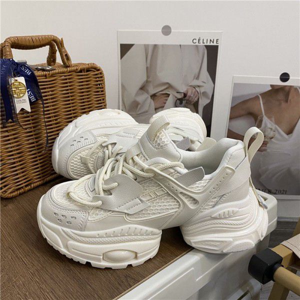 Spring New Thick Sole Dad Shoes Women's Ins Fashion Genuine Leather Versatile Sports and Casual Shoes Matsuke Lace up Women's Shoes 