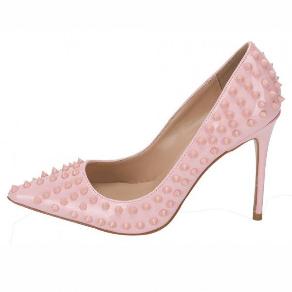 Trendy and personalized rivet pointed shallow cut single shoe slim high heels women's shoes 