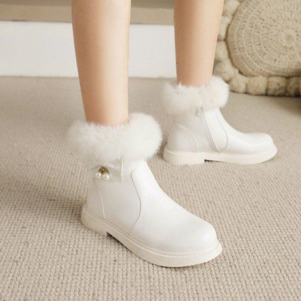 Girls' short boots, spring and autumn children's boots, big boys' flower little girls' plush winter princess ankle boots, snow boots 