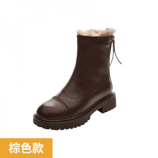 Velvet Martin Boots Women's Winter New Thickened Rabbit Hair Warm Short Boots Snow Boots Leather Fur One Piece Shoes 
