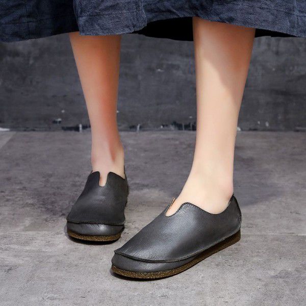 Original handmade shoes for women with genuine leather flat bottomed top layer cowhide, artistic Fansen women with soft soles and round heads, retro single shoes for women 8023 