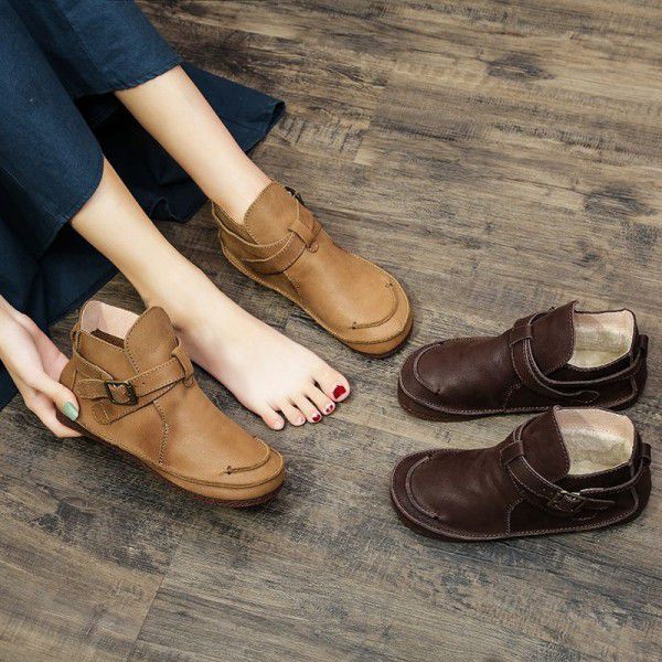 Autumn and Winter New Art Retro Martin Boots Women's Genuine Leather Cotton Boots Sen Series Boots 