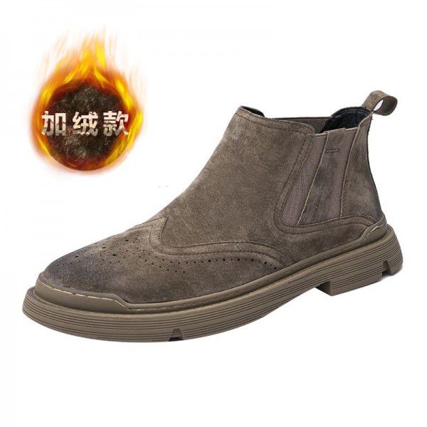 Autumn and winter men's work boots, youth men's shoes, pig leather, British outdoor suede, plush Martin boots, men's 