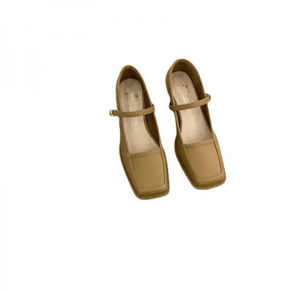 Red Mary Jane Shoes Women's Shoes Spring and Autumn New Hepburn Square Head French Fairy Shoes Gentle Single Shoes 
