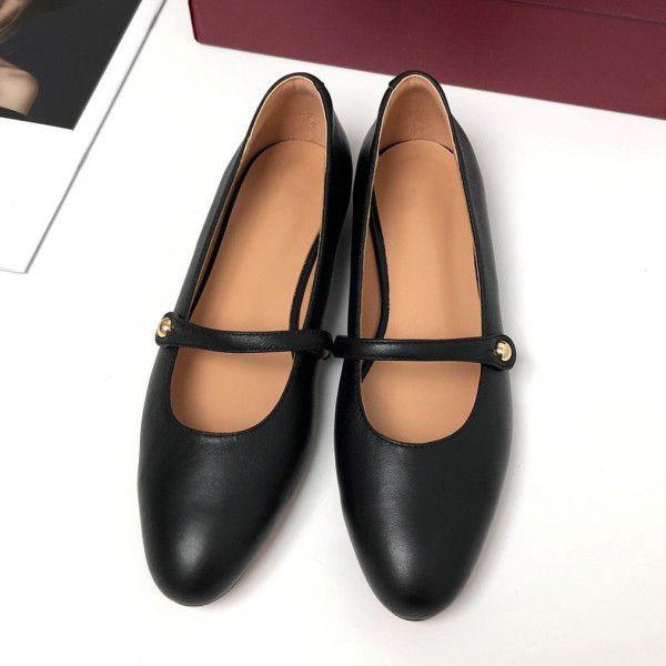 Spring and Summer Round Toe Shallow Mouth Mary Jane Shoes Retro Classic One Step Women's Shoes Comfortable and Casual Single Shoe 