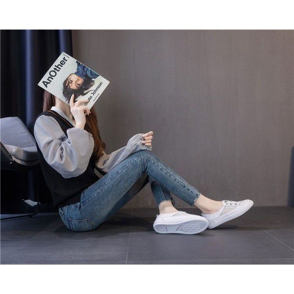 Large size small white shoes for women's summer new top layer cowhide flat sole single shoe hollow out breathable versatile casual shoes 