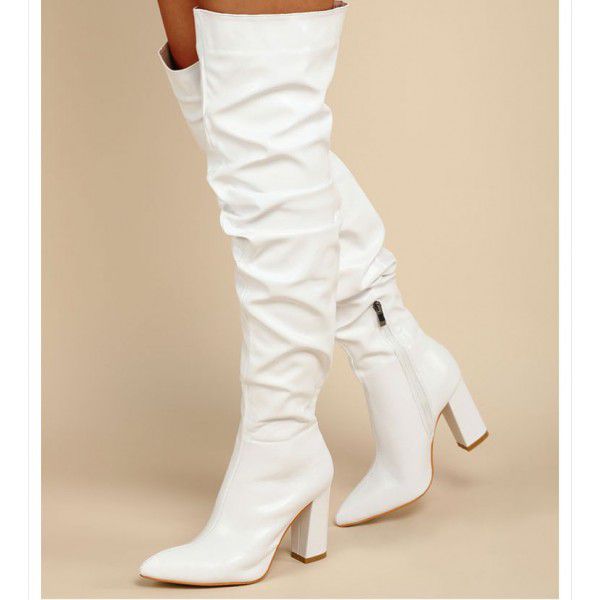 New women's shoes with long pleats, thick heels, high heels, pointed toes, and long boots for women 