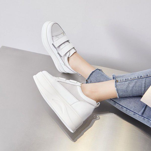 Cowhide Little White Shoes Women's Summer New Mesh Breathable Women's Shoes Velcro Sports Casual Board Shoes 