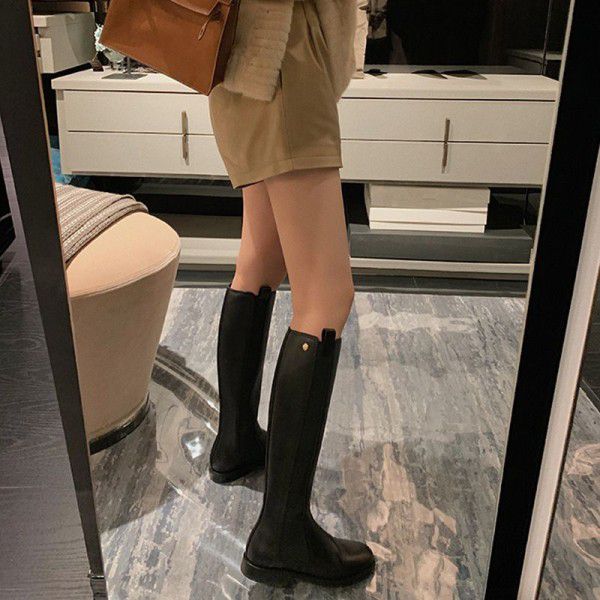 Xiaoxiangfeng black boots, flat bottomed high boots, no less than knee high boots, handsome large size women's boots, thick legs, long boots, knight boots 