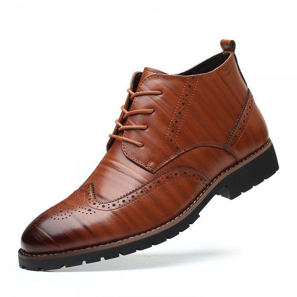 Men's Martin Boots Fashion Trend Block Short Boots High Top Shoes Large Leather Shoes Formal Men's Shoes 