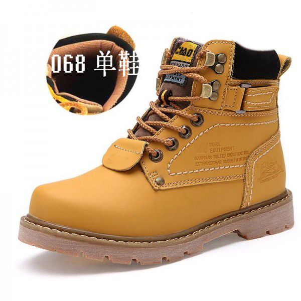 Men's Martin boots, large toe work attire boots, round toe tie up, flat bottomed leather outdoor hiking shoes, couples, black boots, spring 