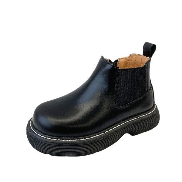 Top layer cowhide children's short boots autumn new girls British style thick sole single Martin boots men's boots trend 