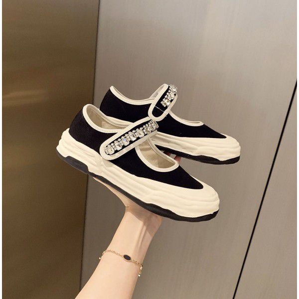 Water Diamond Casual Thick Sole Canvas Mary Jane S...