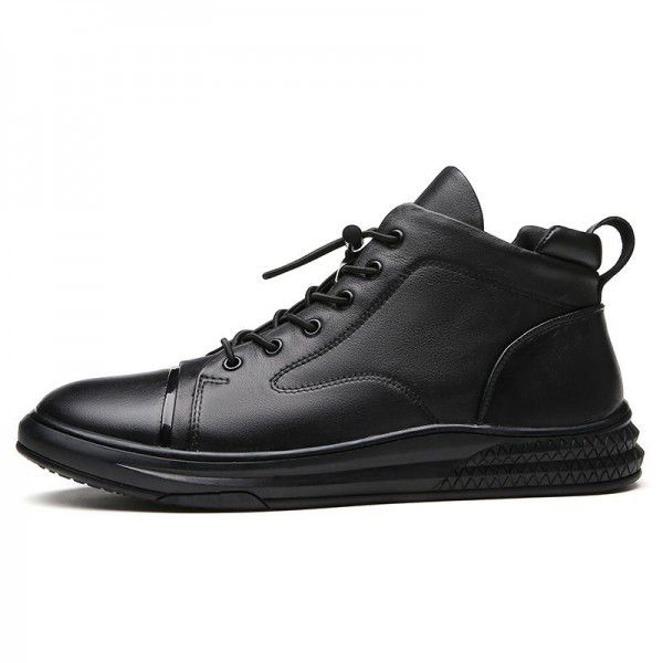 Autumn and winter high top plush insulated leather boots, large size 47, high top genuine leather men's short boots 