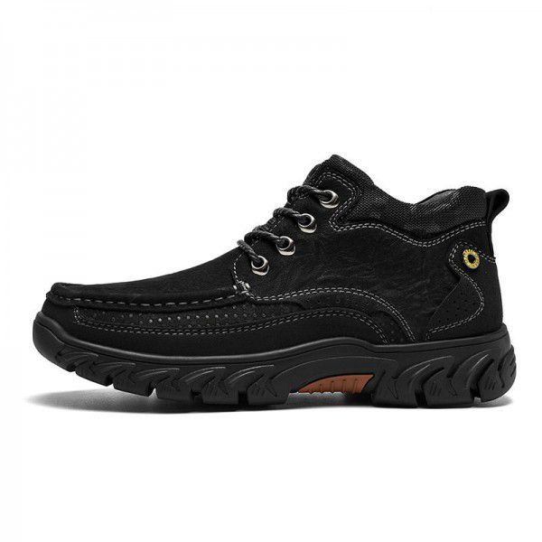 New men's leather boots, leather casual men's shoes, short boots, outdoor work boots, plush snow boots, cowhide top layer 