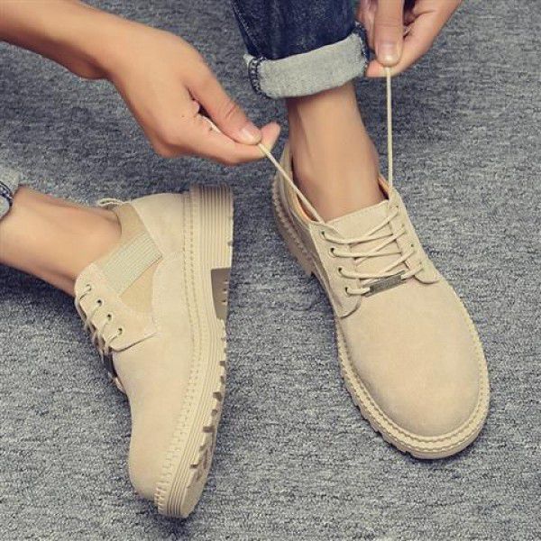 Men's retro style medium top British style work attire boots, cow suede high top, autumn and winter plush 