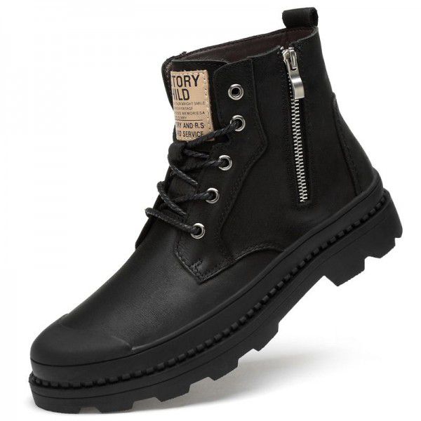 New Men's Short Boots Genuine Leather Martin Boots Men's British High Top Men's Shoes Retro Topcoat Cowhide Men's Boots 