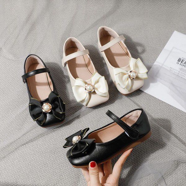 Girls' Single Shoes Princess Shoes New Baby Leather Shoes Soft Sole Grandma Shoes Children's Bean Shoes 
