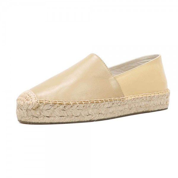 Spring and Autumn Versatile Lefu Grass Woven Women's New Sheepskin Colored Lazy Flat Sole Single Shoe 