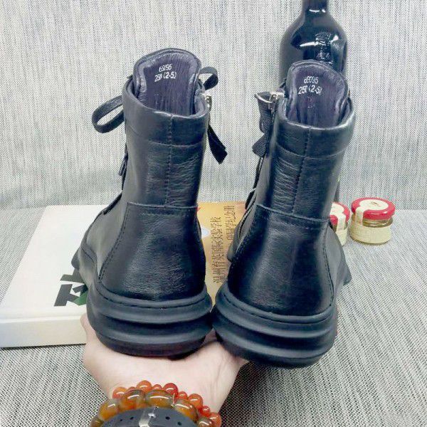 Winter Martin boots men's boots genuine leather top layer cowhide men's short boots British plush military boots trend high top men's shoes 