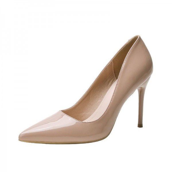 Spring New High Heels Women's Lacquer Leather French Single Shoes Pointed Toe Shallow Mouth Professional Slim Heels Work Shoes 