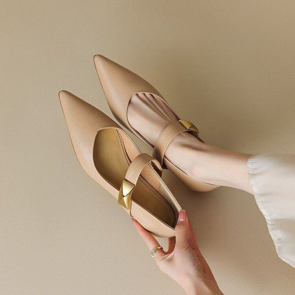Shallow cut single shoe women's thick heels, new spring and autumn versatile temperament high heels 