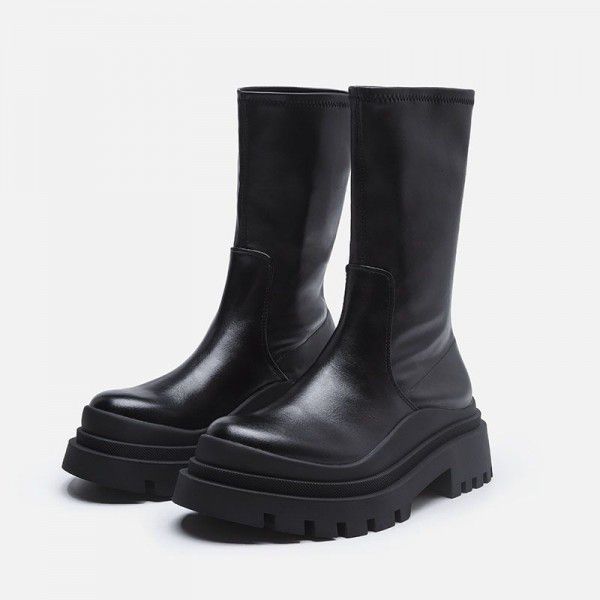 Summer Martin Boots Female English Style Small Chelsea Thick Sole Boots Tall and Slim Short Boots 