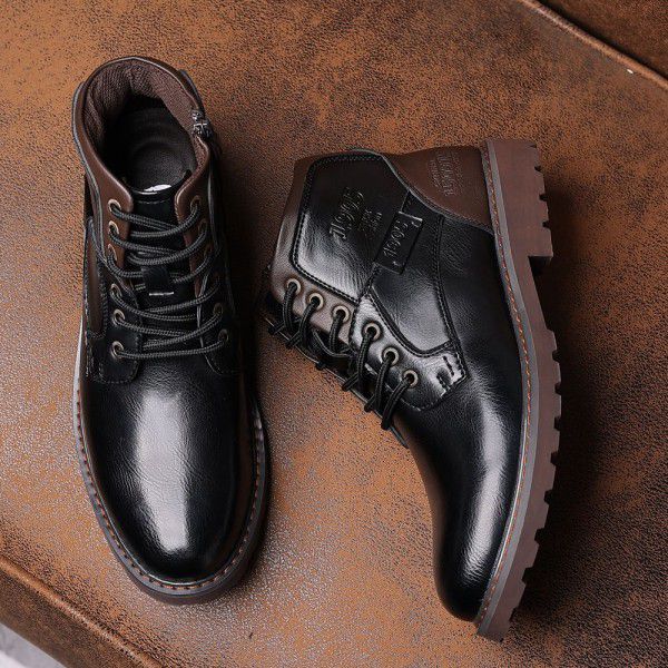 Men's British Vintage Martin Boots Fashion Side Zipper Large Leather Boots Casual Breathable Men's Shoes 