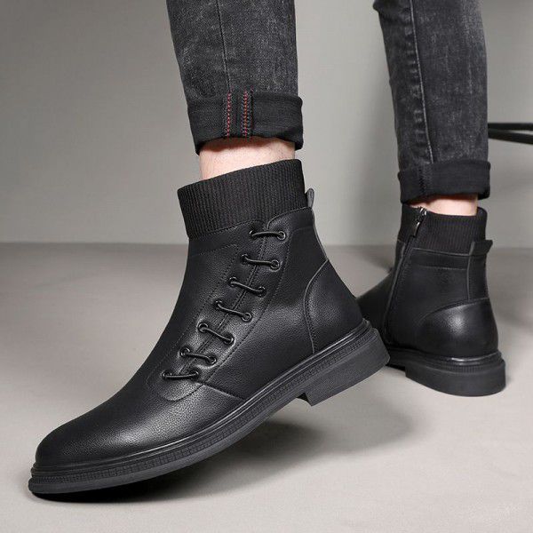 Chelsea boot British fashion men's shoes plush warmth men's Martin boots leather pointed boots men 