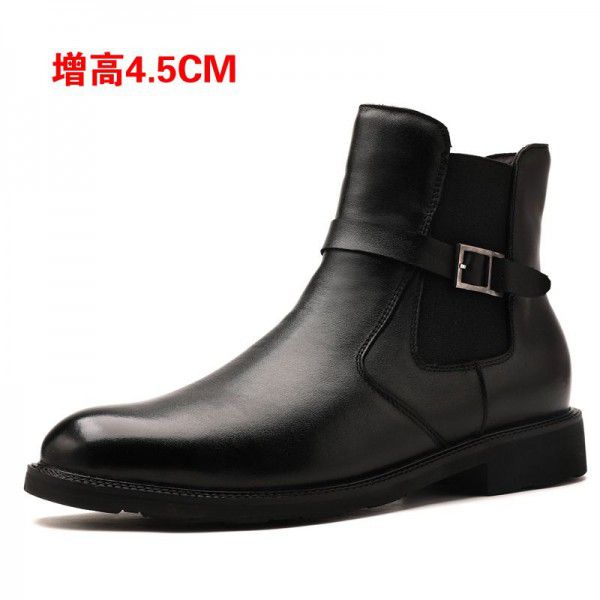 Winter Soft Leather Men's English Short Boots with Cotton Boots Chelsea Large 