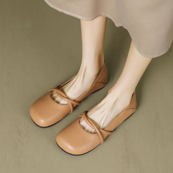 Vintage Comfortable Sheepskin Shoes Flat Sole Sing...