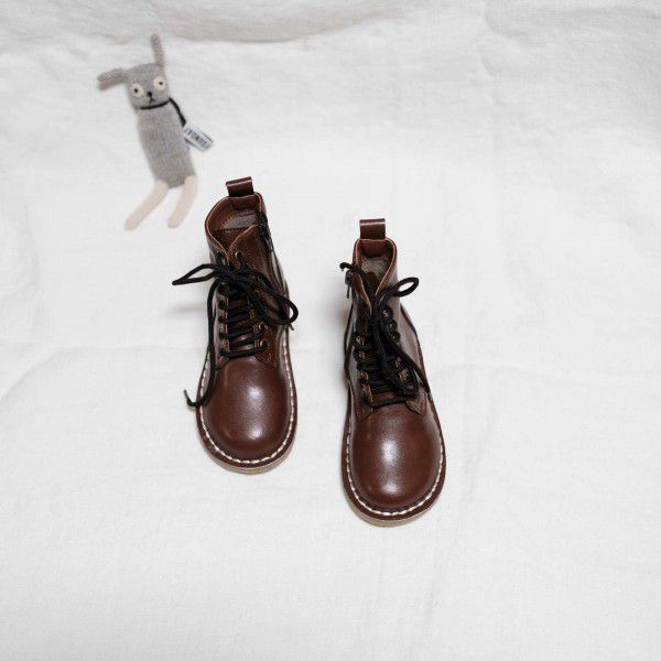 New Oil Wax Cowhide Thin Fleece Warm Side Zipper Retro Men's and Women's Martin Cotton Boots 
