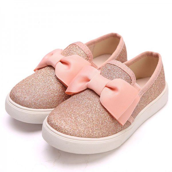 Girls' Shoes Versatile Casual Shoes Bow Children's Board Shoes Sparkling Pink Bean Shoes Little Girls' Princess Single Shoes Soft Soles 