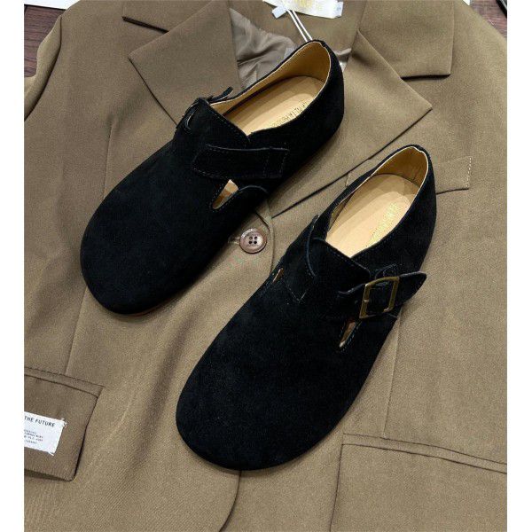 Boken shoes, women's genuine leather, autumn and winter new French lazy person, one foot soft sole, retro outer wear, casual single shoes 